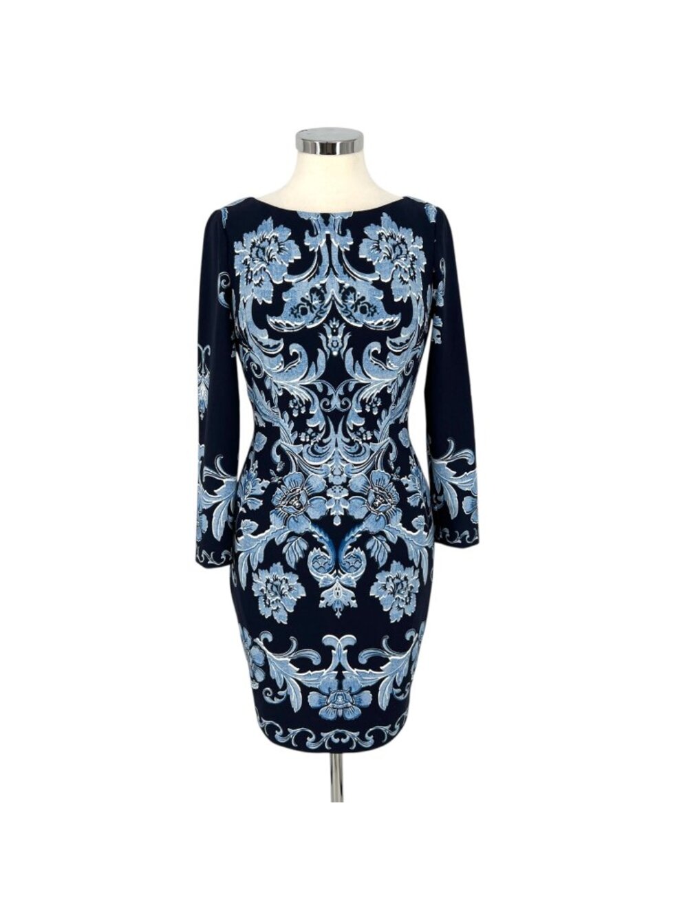 Eliza J Floral Print Long Sleeve Sheath Dress Blue Size 4
